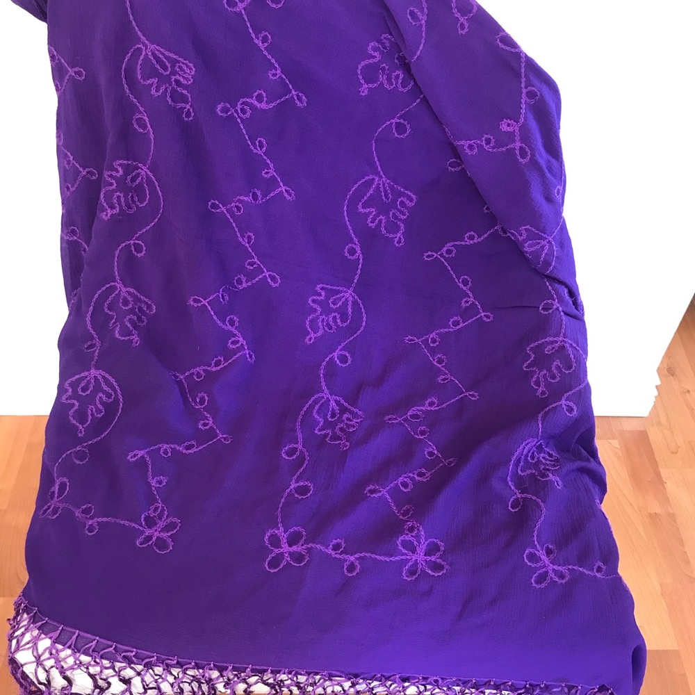 SHEER EMBROIDERED SCARF SHAWL WRAP | Long and Sheer in a Rich Purple